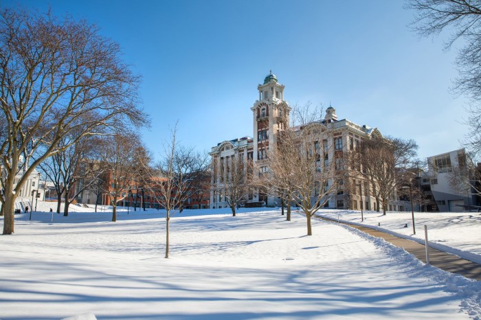 Hall of Languages building exterior in winter displayed in a new window