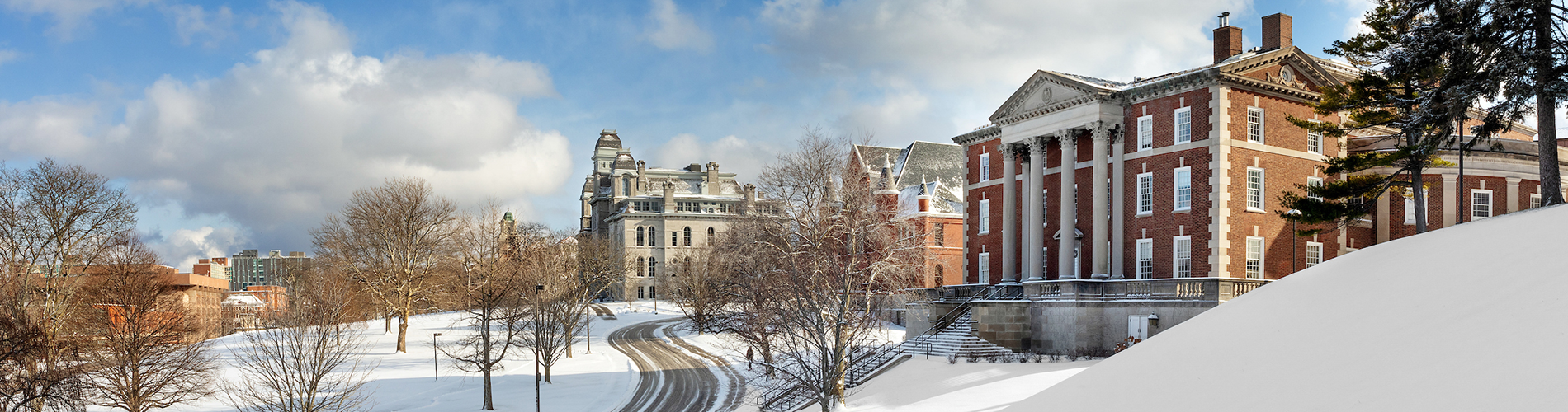 Syracuse Campus in the winter with snow on the ground